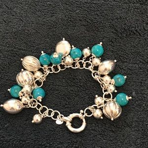 Turquoise/ sterling link and bead bracelet